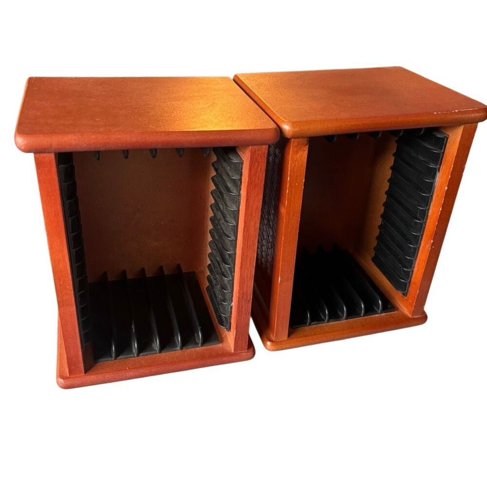 2 Vintage Wooden Swivel CD/DVD Cabinets